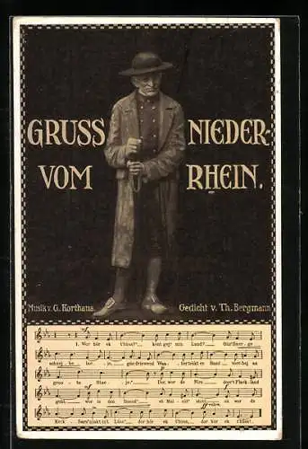 Künstler-AK Lied Wor hör ek thüss? vom Niederrhein, Figur