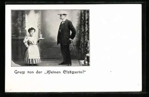 AK Kleine Elsässerin, Liliputaner-Frau im Kleid nebst Mann im Anzug