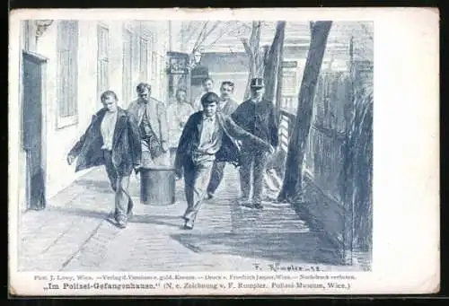 AK Polizist wacht über die Männer im Gefängnis beim Essenstransport