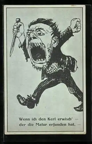 Künstler-AK Student mit Dolch stolziert wütend während Absolvia