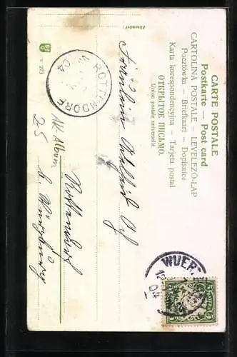 AK Hast Du mich vergessen?, Mädchen sitzt mit einen Ansichtskartenalbum unter einem Schirm