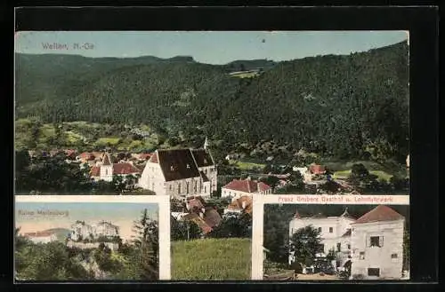 AK Weiten, Franz Grubers Gasthof u. Lohnfuhrwerk, Ruine Mollenburg, Teilansicht mit Kirche