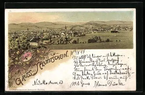 Lithographie Neutitschein, Totalansicht der Ortschaft