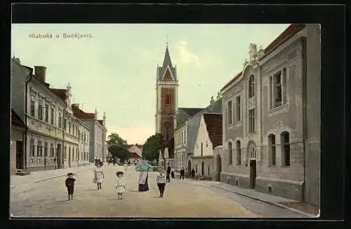 AK Hluboká u Ces. Budejovic, Marktplatz an der Kirche