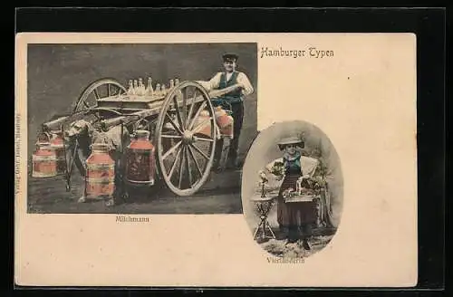 AK Hamburg, Milchmann mit Hundegespann, Vierwälderin