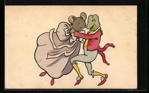 Künstler-AK Frosch und Maus beim Tanz
