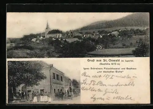 AK St. Oswald im Yspertal, Ignaz Schreiners Fleischhauerei und Gasthaus zur deutschen Eiche
