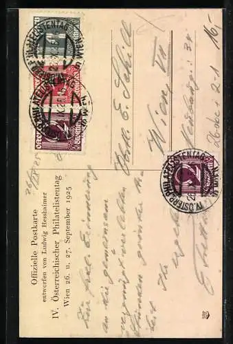 Künstler-AK sign. L. Hesshaimer: Wien, IV. Österr. Philatelistentag 1925, St. Philatelia!