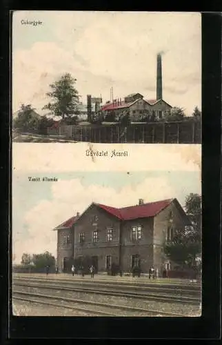 AK Ács, Gukorgyár, Vasút állomás