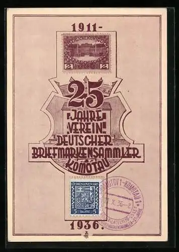 AK Komotau / Chomutov, 25 Jahre Verein deutscher Briefmarkensammler 1936