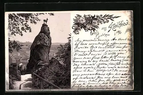 Vorläufer-Lithographie Karlsbad, 1895, Ausblick vom Hirschensprung