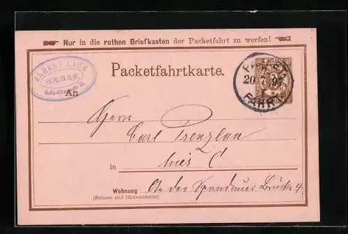 AK Berlin, Packetfahrtkarte, Private Stadtpost Berliner Packetfahrt AG