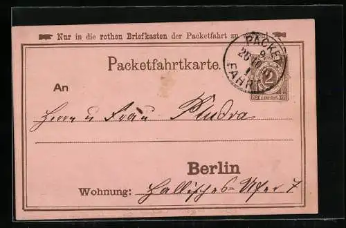 AK Berlin, Packetfahrtkarte, Private Stadtpost Neue Berliner Omnibus Packetfahrt AG