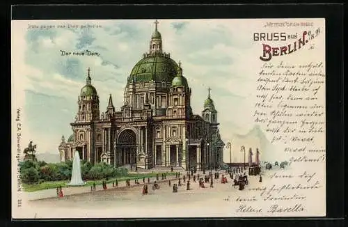 Lithographie Berlin, Der neue Dom, Halt gegen das Licht: Ansicht bei Vollmond