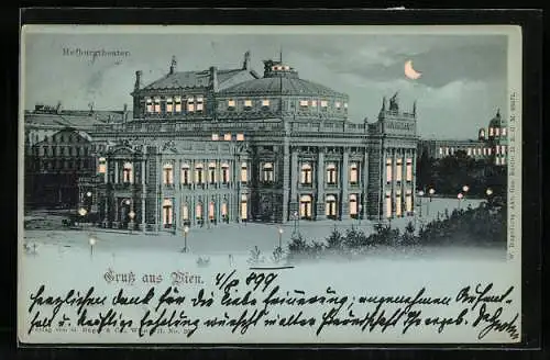 Mondschein-AK Wien, Hofburgtheater, Halt gegen das Licht: beleuchtete Fenster