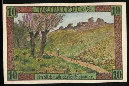 Notgeld Neinstedt a. H. 1921, 10 Pfennig, Ein Blick nach der Teufelsmauer