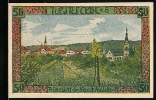 Notgeld Neinstedt a. H. 1921, 50 Pfennig, Teilansicht der Neinstedter Anstalten