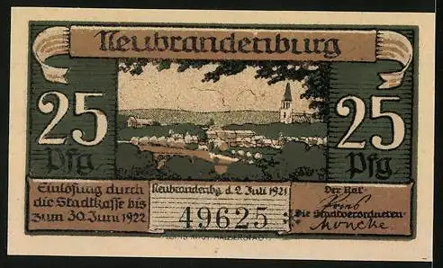 Notgeld Neubrandenburg 1921, 25 Pfennig, Blick auf den See