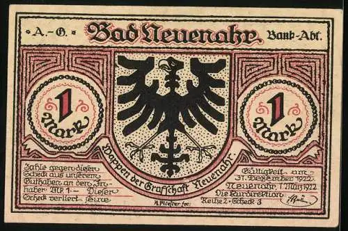 Notgeld Bad Neuenahr 1922, 1 Mark, Willibrordus-Sprudel