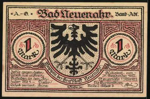 Notgeld Bad Neuenahr 1922, 1 Mark, Willibrordus-Sprudel