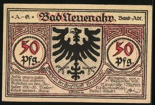 Notgeld Bad Neuenahr 1922, 50 Pfennig, Kurhaus, Sprudel