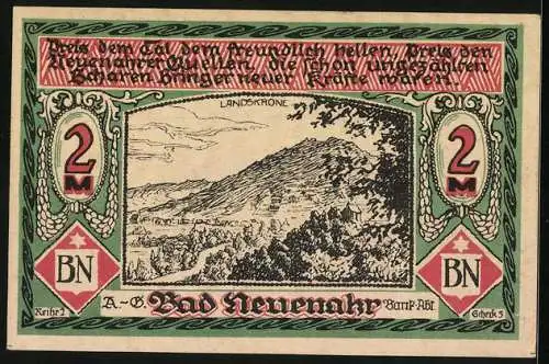 Notgeld Bad Neuenahr 1922, 2 Mark, Landskrone, Wappen