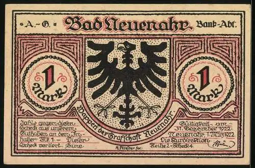 Notgeld Bad Neuenahr 1922, 1 Mark, Haus v. Breuning, Aufenthalt Beethovens