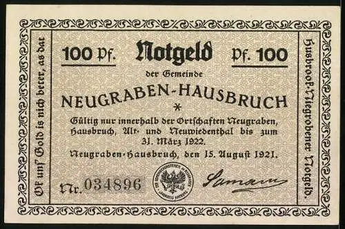 Notgeld Neugraben-Hausbruch 1921, 100 Pfennig, Deutschlands Rettung?, Das Loch im Westen!