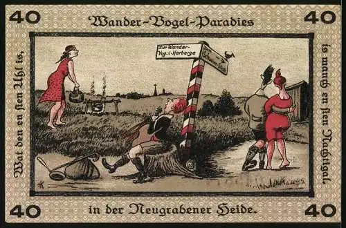 Notgeld Neugraben-Hausbruch 1921, 40 Pfennig, Wander-Vogel-Paradies in der Neugrabener Heide