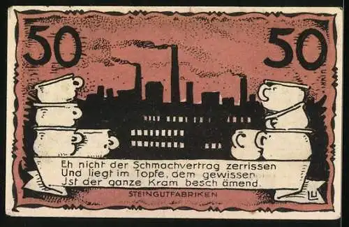 Notgeld Neuhaldensleben, 50 Pfennig, Handschuhindustrie