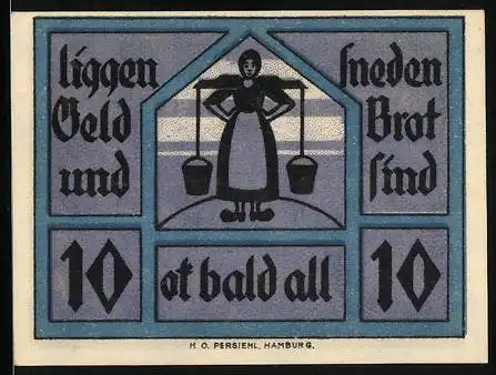 Notgeld Neuhaus a. Oste 1921, 10 Pfennig, Trägerin mit Eimern, Wappen
