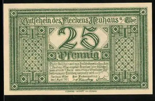 Notgeld Neuhaus a. Elbe 1921, 25 Pfennig, Vergnügungspark Rosengarten mit seinen uralten Eichen