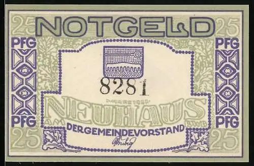 Notgeld Neuhaus a. Rwg. 1921, 25 Pfennig, Skifahrer, Haarnadel und Kamm