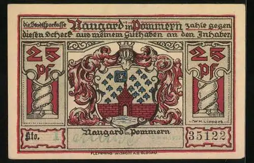 Notgeld Naugard in Pommern 1922, 25 Pfennig, Die Zunftpokale der Handwerker und Schützen, Bismarck, Schill