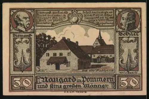 Notgeld Naugard in Pommern 1922, 50 Pfennig, Das alte Rathaus, Wappen