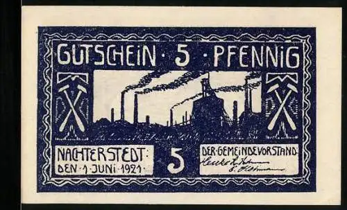 Notgeld Nachterstedt 1921, 5 Pfennig, Fabrik