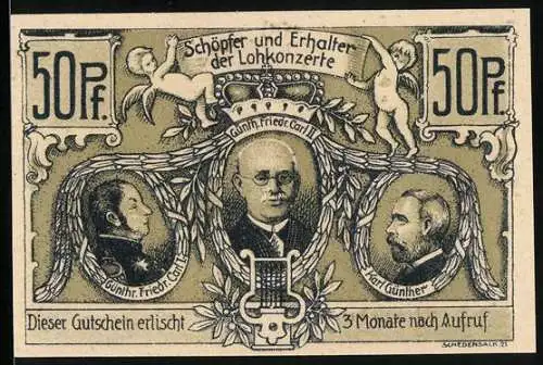 Notgeld Sondershausen 1921, 50 Pfennig, 1. Thür. Musikfest, Die Konzerthalle im Loh, Max Bruch