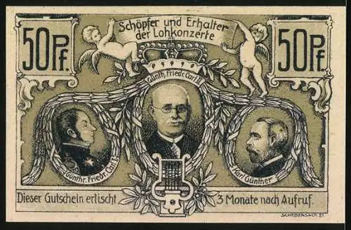 Notgeld Sondershausen 1921, 50 Pfennig, 1. Thür. Musikfest, Die Konzerthalle im Loh, Max Erdmannsdörfer