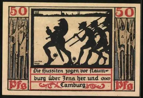 Notgeld Naumburg a. Saale 1920, 50 Pfennig, Die Hussiten zogen vor Naumburg über Jena her