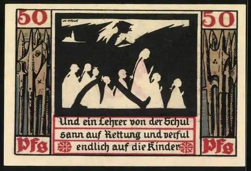 Notgeld Naumburg a. Saale 1920, 50 Pfennig, Ein Lehrer versucht die Kinder zu retten