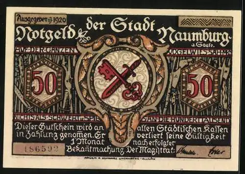 Notgeld Naumburg a. Saale 1920, 50 Pfennig, Ratsherren beratschlagen sich