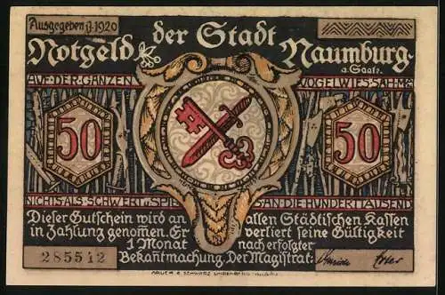 Notgeld Naumburg a. Saale 1920, 50 Pfennig, Prokop gibt einem Mädchen Kirschen