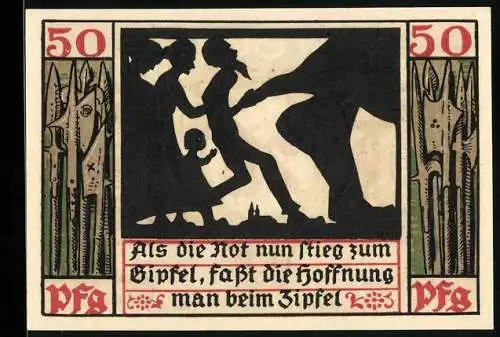 Notgeld Naumburg a. Saale 1920, 50 Pfennig, Die Bürger fassen die Hoffnung am Zipfel