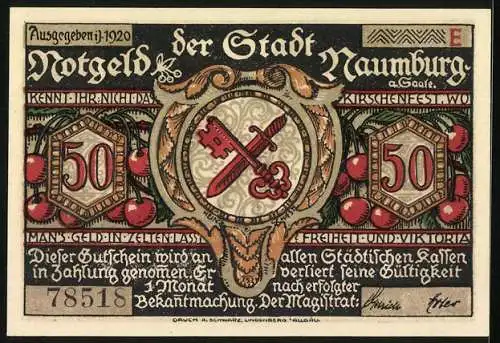 Notgeld Naumburg a. Saale 1920, 50 Pfennig, Die Bürger fassen die Hoffnung am Zipfel