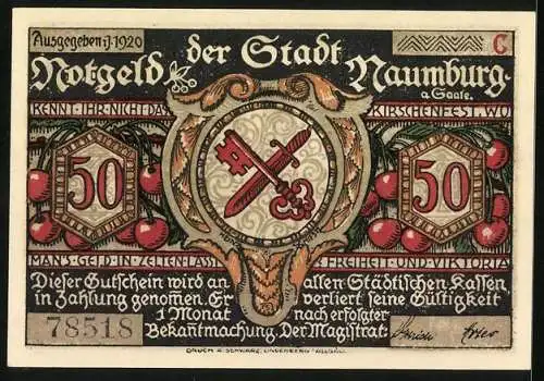 Notgeld Naumburg a. Saale 1920, 50 Pfennig, Die Ratsherren klagen sich ihr Leid