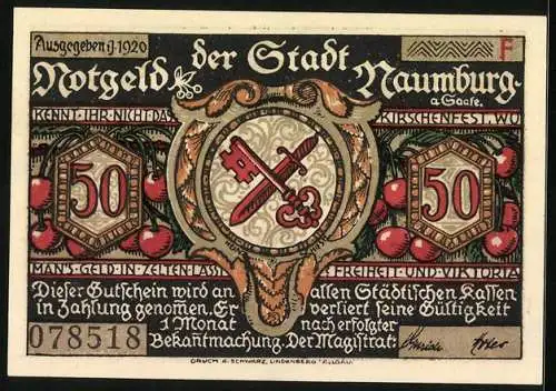 Notgeld Naumburg a. Saale 1920, 50 Pfennig, Der Lehrer denkt an die Kinder