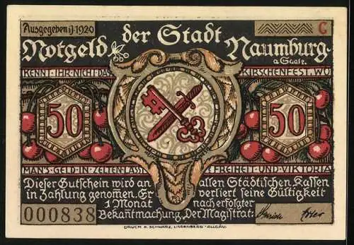 Notgeld Naumburg a. Saale 1920, 50 Pfennig, Prokop und die Waffen