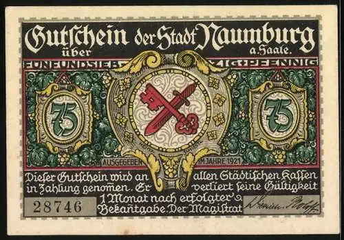 Notgeld Naumburg a. Saale 1921, 75 Pfennig, Das Marienthor