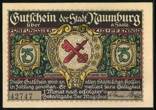 Notgeld Naumburg a. Saale 1921, 75 Pfennig, Gesamtansicht an der Saale