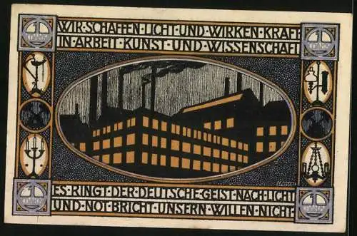 Notgeld Neheim a. d. Ruhr, 1 Mark, Erleuchtetes Industriegebäude